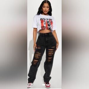 Fashion Nova Black High Rise Distressed Jeans